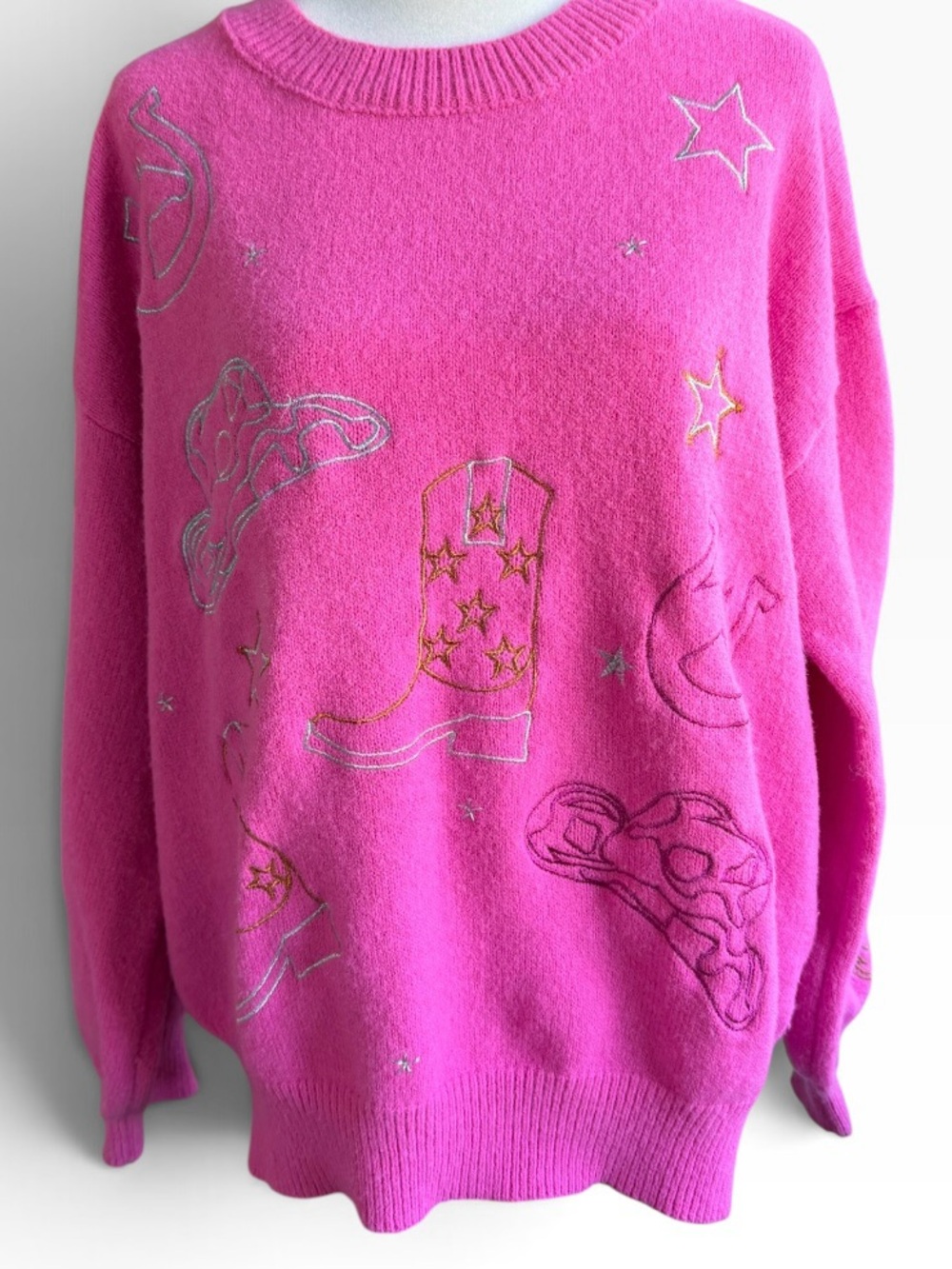 Blue B Bold Pink Western Cowgirl Sweater Size M